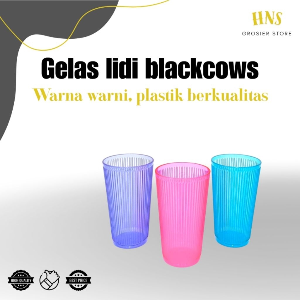 Gelas minum black cows kristal motif garis bahan akrilik