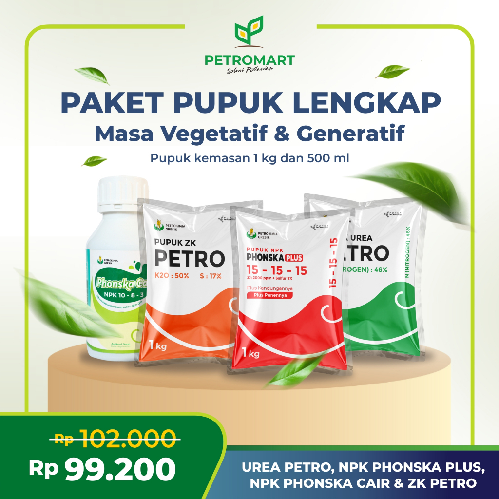 Paket Pupuk Lengkap | Petrokimia Gresik | NPK Phonska Plus, Urea Petro, ZK Petro, NPK Phonska Cair |
