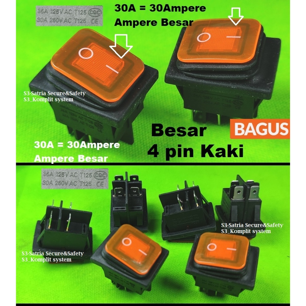 Oren tombol WP 30A bagus IO I O Saklar 4 Kaki On Off 30A karet Waterproof KCD sakelar Switch 4 Pin 3