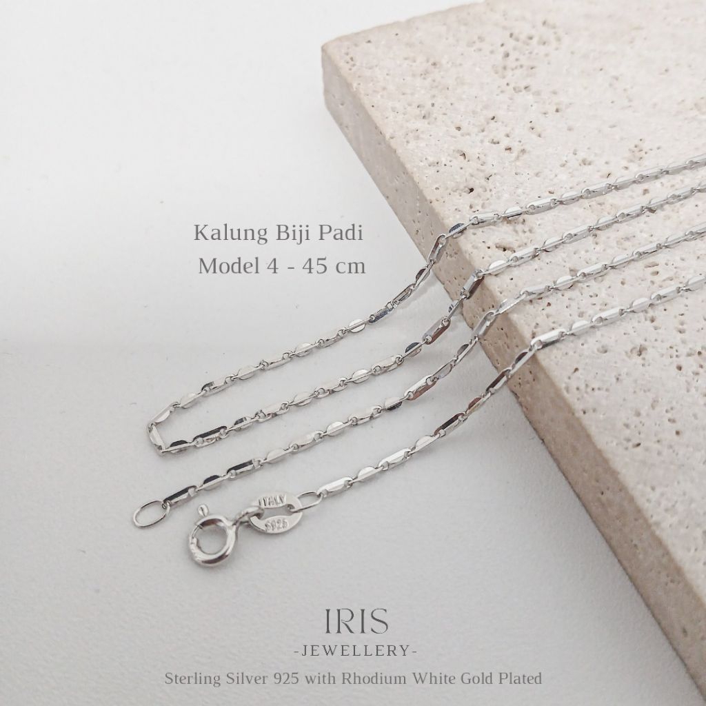 [Iris Jewellery] - Kalung Biji Padi Model 4 - 45 cm - Sterling Silver 925 lapis Emas Putih 18K