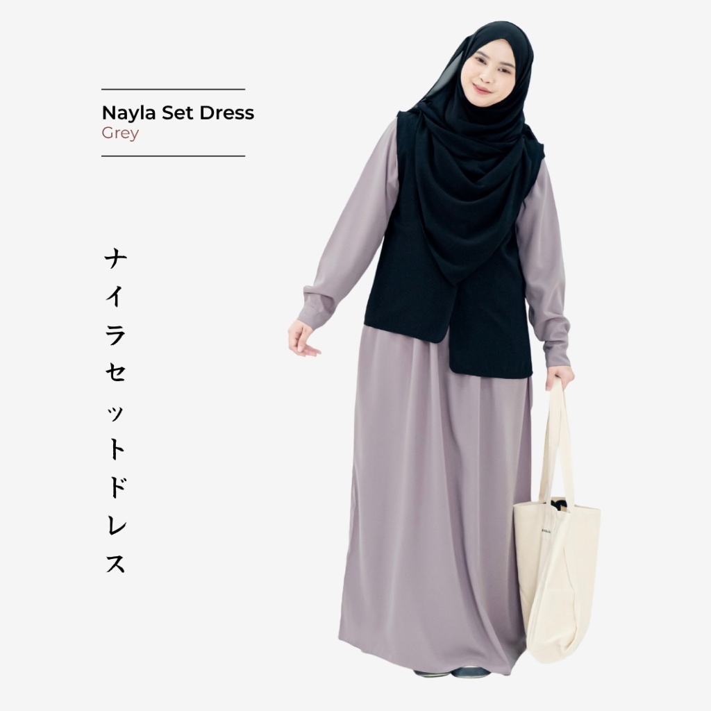 Mininos Nayla Dress Set Rompi | Setelan Gamis Luaran Daily Remaja Muslimah