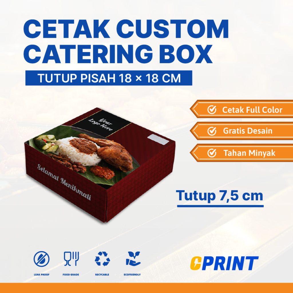 Box Catering Ivory Tutup Pisah 18x18 Tutup 7,5cm / Kemasan Kotak Nasi Elegant