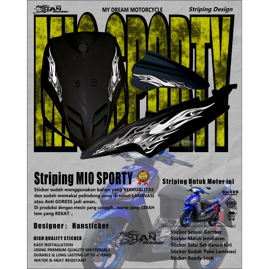 STRIPING VARIASI MIO SPORTY CORAK API SIMPLE TERBARU ,STICKER MOTOR MIO