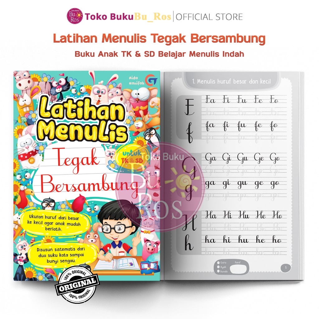 Buku Belajar Menulis - Latihan Menulis Tegak Bersambung Untuk TK & SD