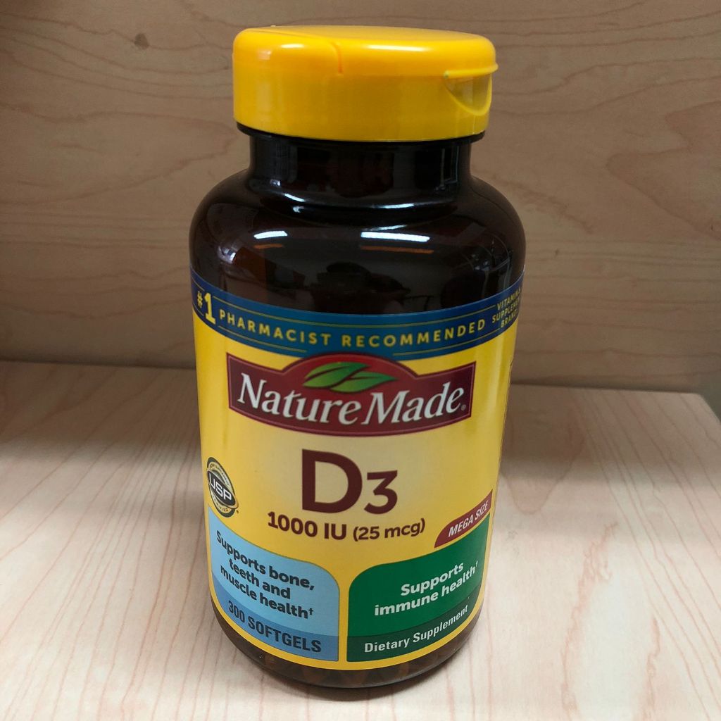 Vitamin D3 1000 IU (25mcg) Nature Made 300 Softgels Support Bone, teeth & muscle health ORI U.S.A