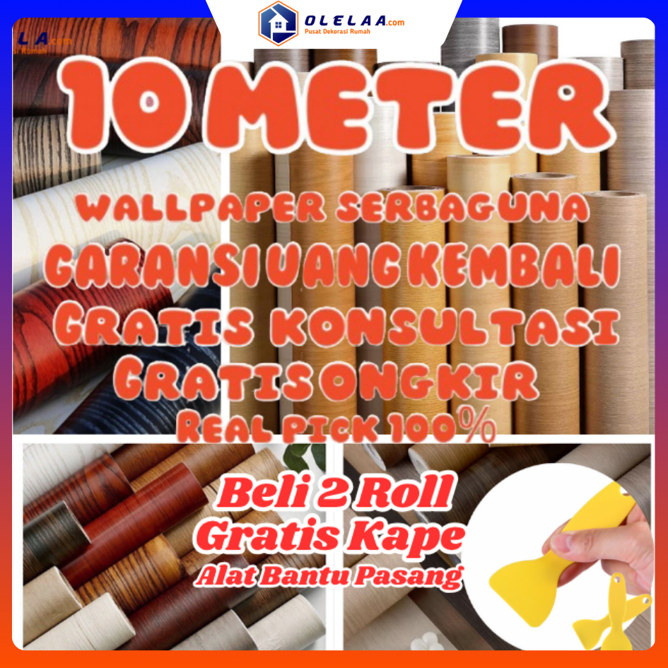 WALLPAPER DINDING  Motif Kayu 10 Meter Stiker Meja Lemari UKURAN 10M X 45CM