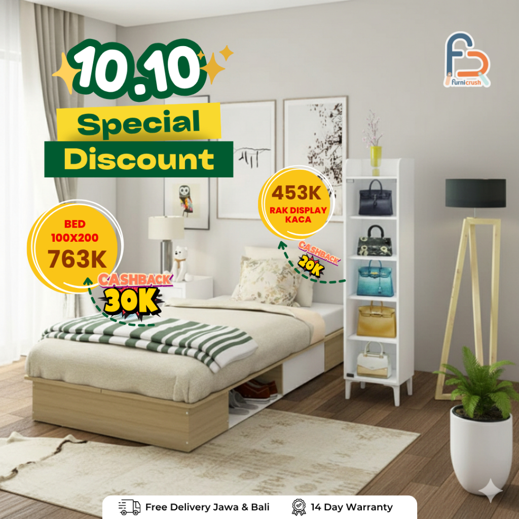 Furnicrush Divan set Rak Susun Kaca / Bundling Divan dan Rak / Rak Multifungsi / Divan Ukuran 100 90