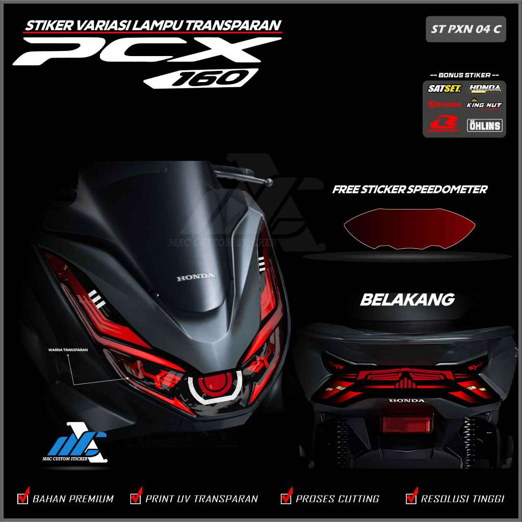 Stiker Lampu Pcx 160 - Stiker Lampu 1 Set Depan Belakang Transparan Uv Motor Pcx 160 - ST PXN 04