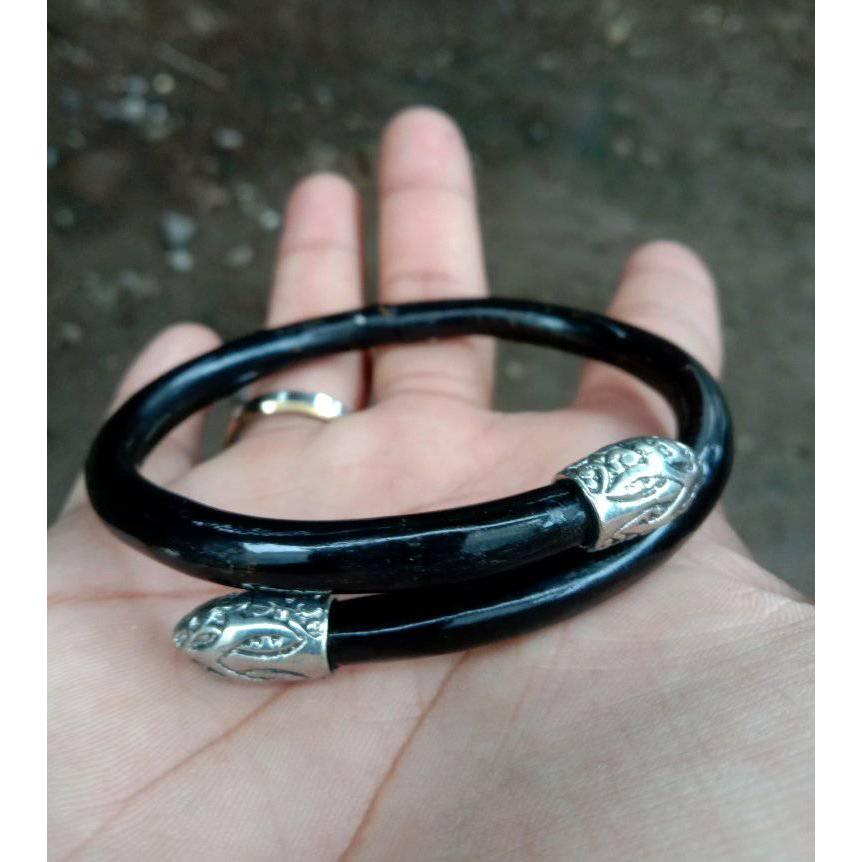 Gelang akar bahar tunggal/tali arus warna hitam variasi alpaka