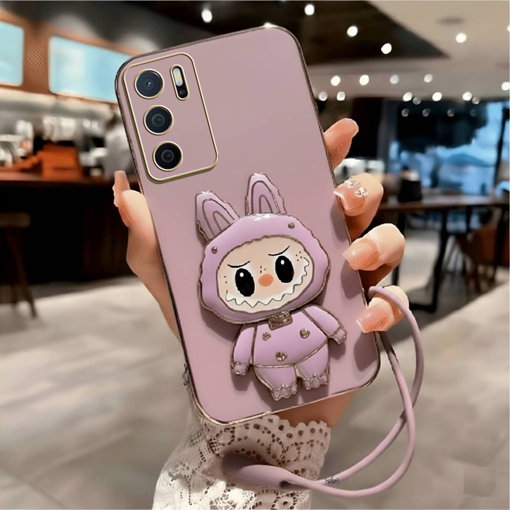 Soft Case For Oppo A16 A54s Casing Luxury Elektro Plating Labubu kaca Miror Free Tali
