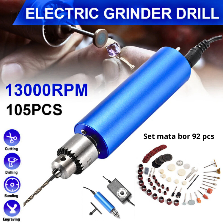 PUCUK Set Lengkap Bor Listrik + Mata Bor 92 PCS Mini Grinder Alat Ukir Grafir Multifungsi 12000 RPM