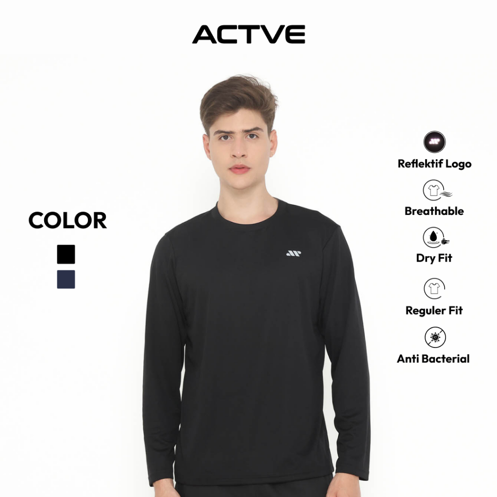 ACTVE - Long Sleeve Kaos Olahraga Lengan Panjang Pria - Fitness Gym - Running - Dryfit - Outdoor Tra