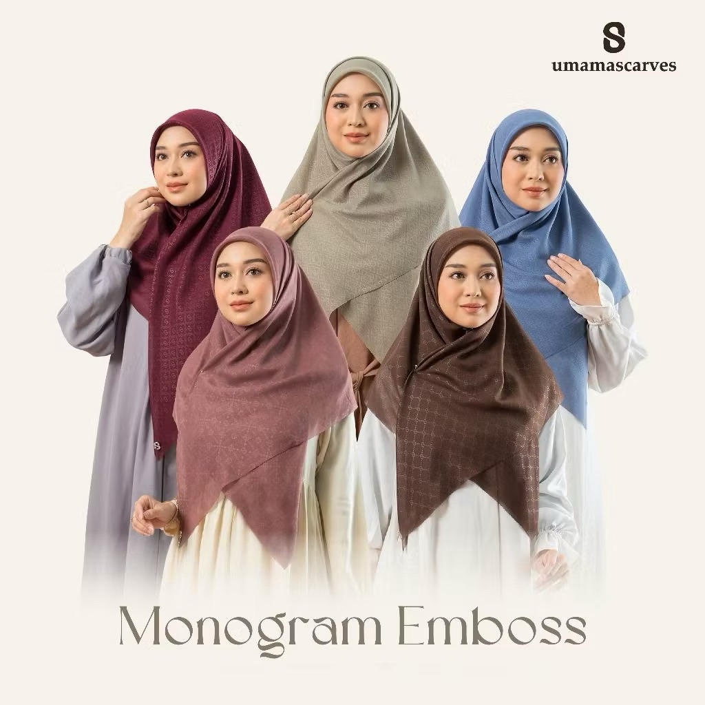 Hijab Umama Monogram Emboss | Hijab Segi Empat Polos | Hijab Segi Empat Voal Umama