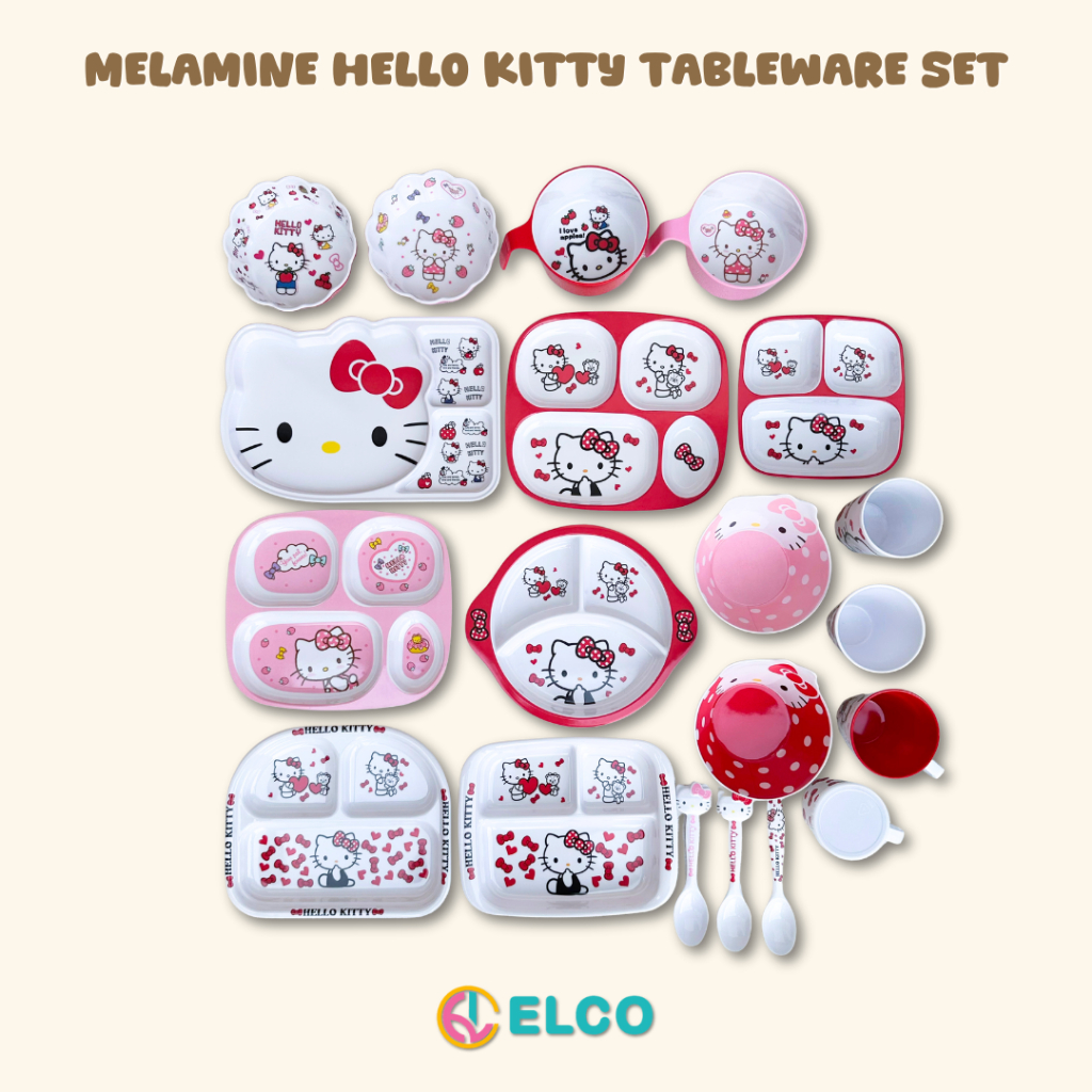 ELCO premium melamine hello kitty kids plate spoon tableware set / piring sendok anak bahan melamin 