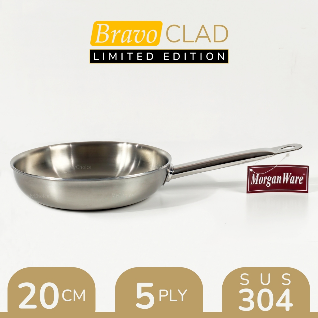 Fry Pan Stainless Steel SUS 304 5-Ply 20cm, MorganWare Bravo Clad by BIMA