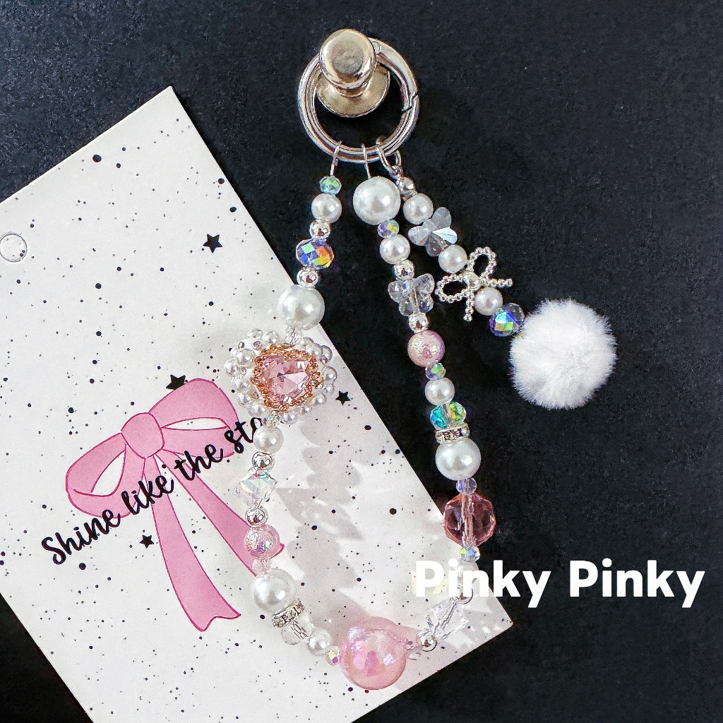 Pinky - Kristal Tali & Gantungan hp/Kupu-Kupu & pita elegan Super Manis dengan Beads dan Pita bola b