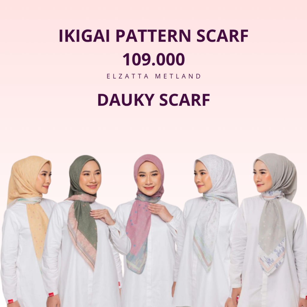 Dauky  Ikigai Pattern  Scarf  Jilbab Segi Empat Kerudung Dauky Motif hijab elzatta dauky bahan voal 