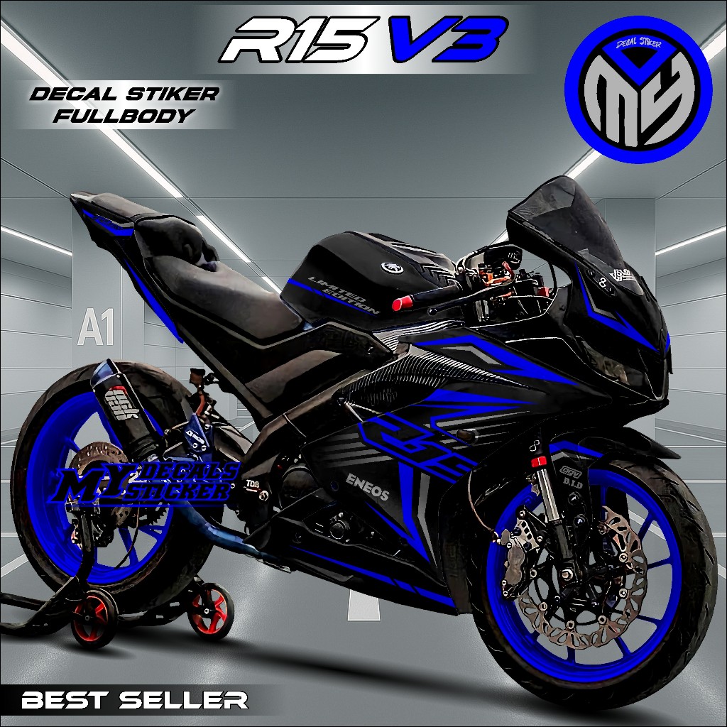 BISA COD Decal Stiker Fullbody R15 V3 Design HITAM LIST RACING TERBARU 2025 / Decal R15 V3 Full Body