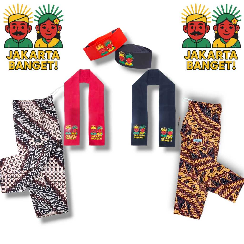 Setelan Baju Sadariah Pangsi, pakaian tradisional khas pria Betawi Celana Batik