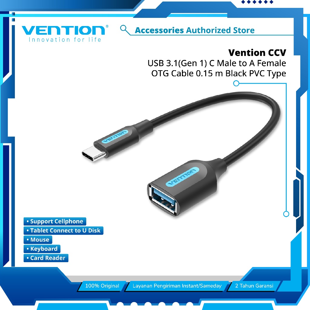 Vention  CCVBB USB 3.1(Gen 1) C Male to A Female OTG Cable 0.15M Black PVC Type