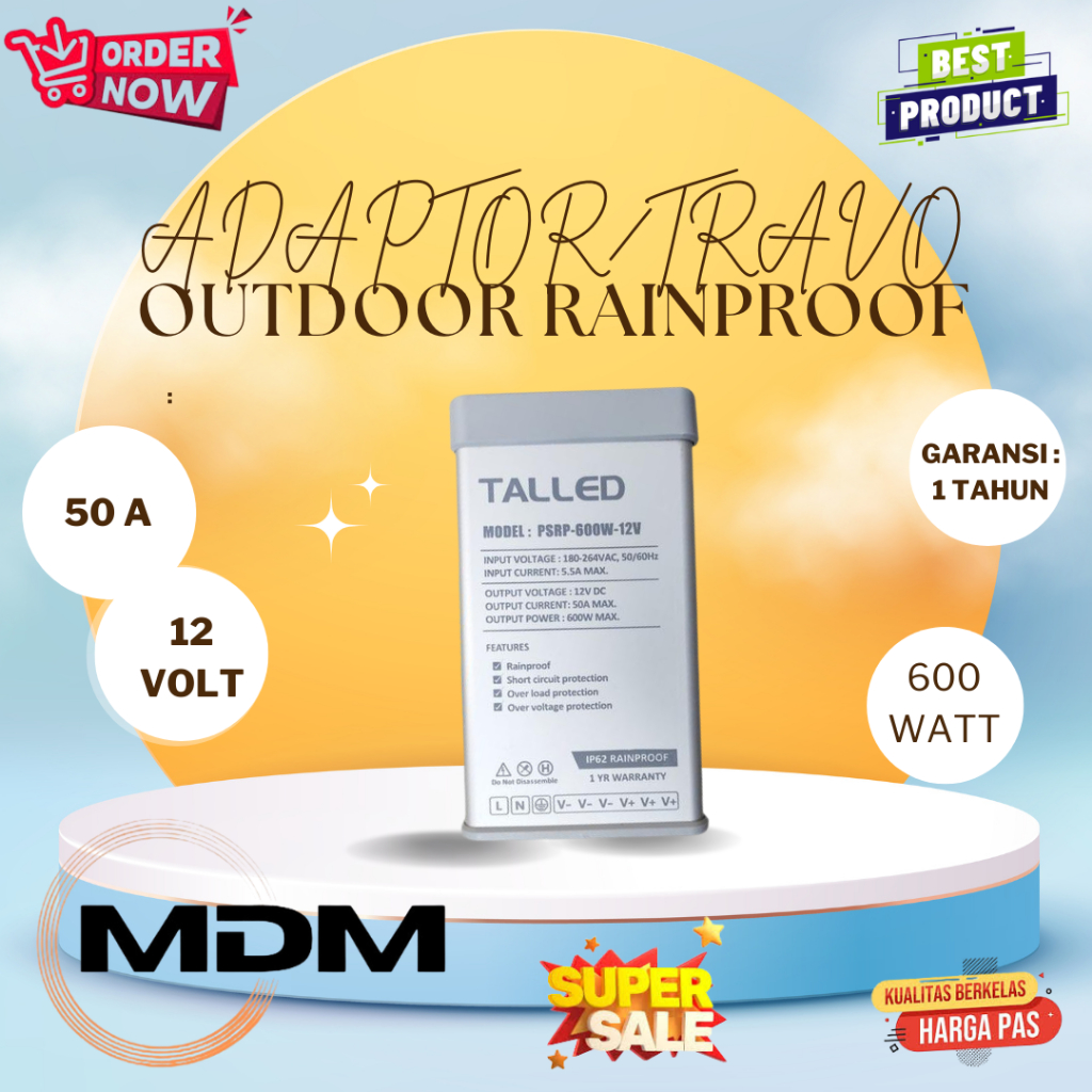 ADAPTOR / POWER SUPPLY OUTDOOR RAINPROOF TALLED 12V 50A 600W