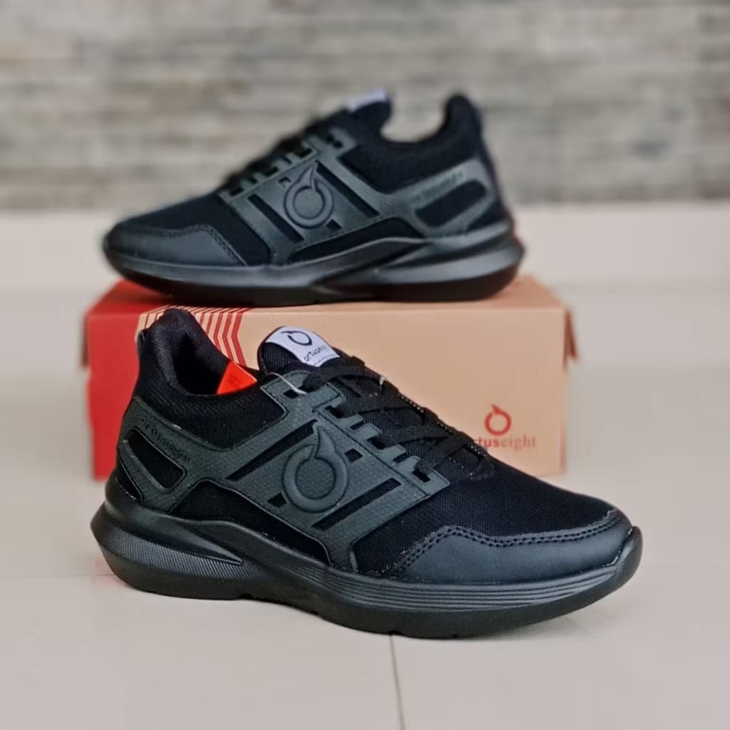 Sepatu Running Ortus Hitam Polos Sneakers Pria Wanita Jogging Lari Olahraga Terlaris