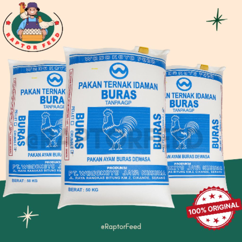 Pakan Ayam Buras Wonokoyo Idaman Buras REPACK 1KG – Nutrisi Seimbang untuk Ayam Kampung Dewasa