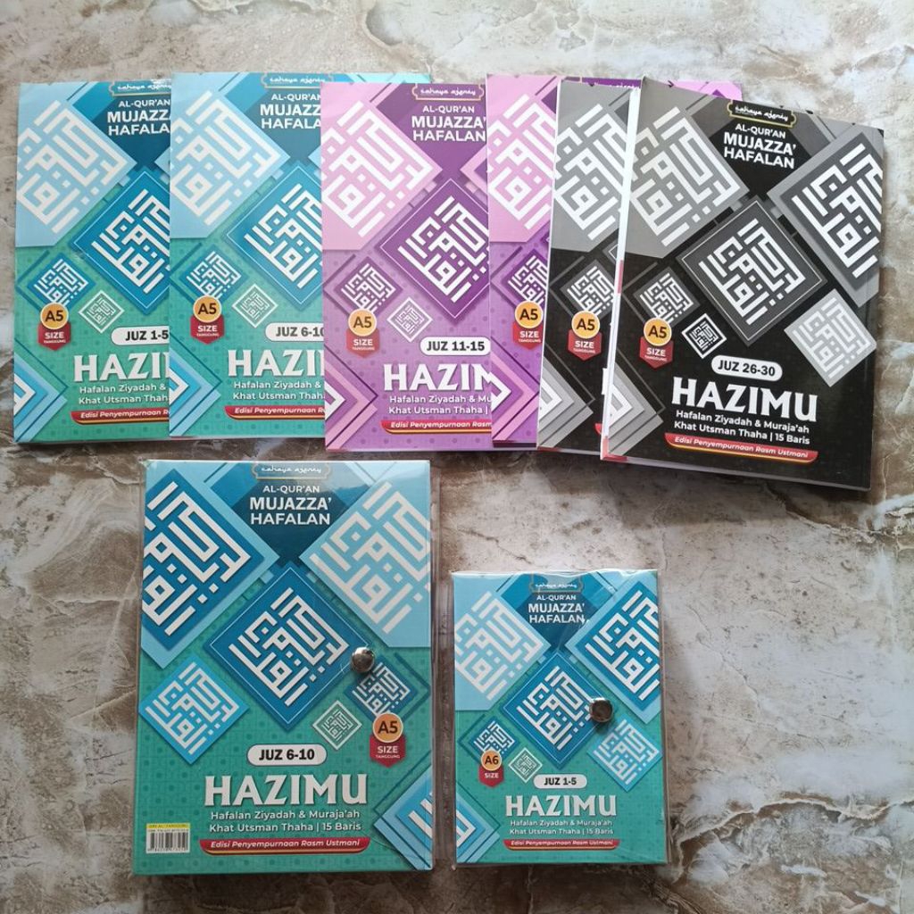 HAZIMU Mujazza Al Qur'an Per 5 Juz Besar A5 & A6 Quran Juz 1-5, 6-10, 11-15, 16-20, 21-25, 26-30 Jus