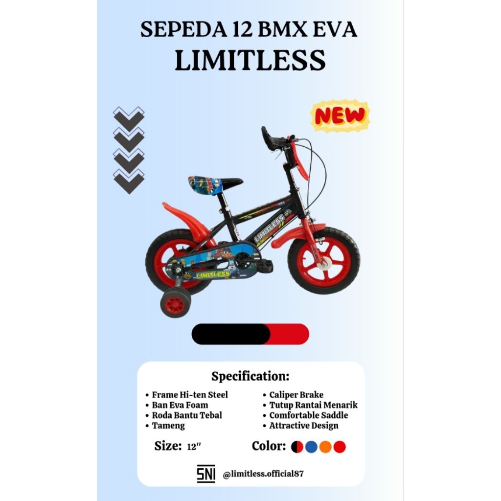 Sepeda 12 Bmx Eva Limitless Ban Mati Toys Mainan Anak Roda 4 Bisa Roda Dua Ban Mati Busa Plastik