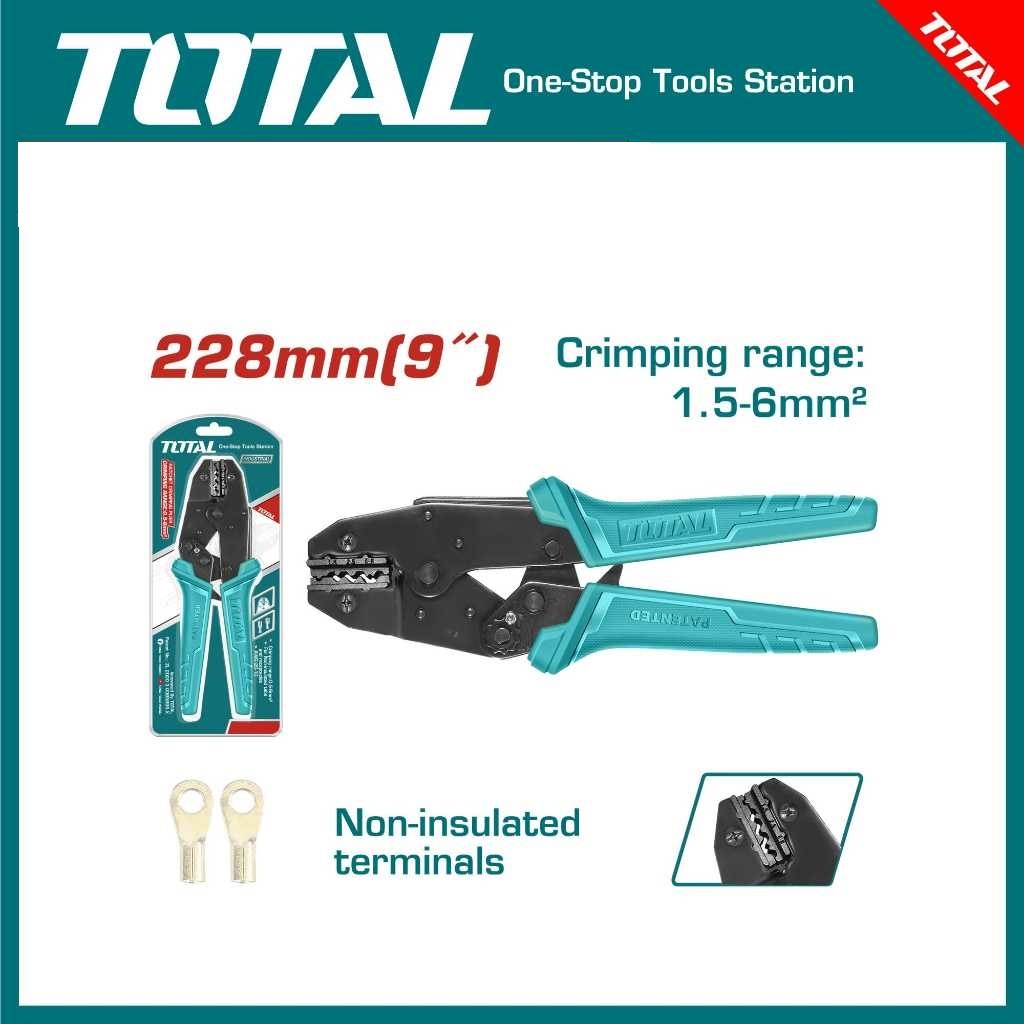 TOTAL Ratchet Crimping Plier THCPL1506 - Tang Crimping Ratchet 228mm(9”) Crimping range 1.5-6mm²