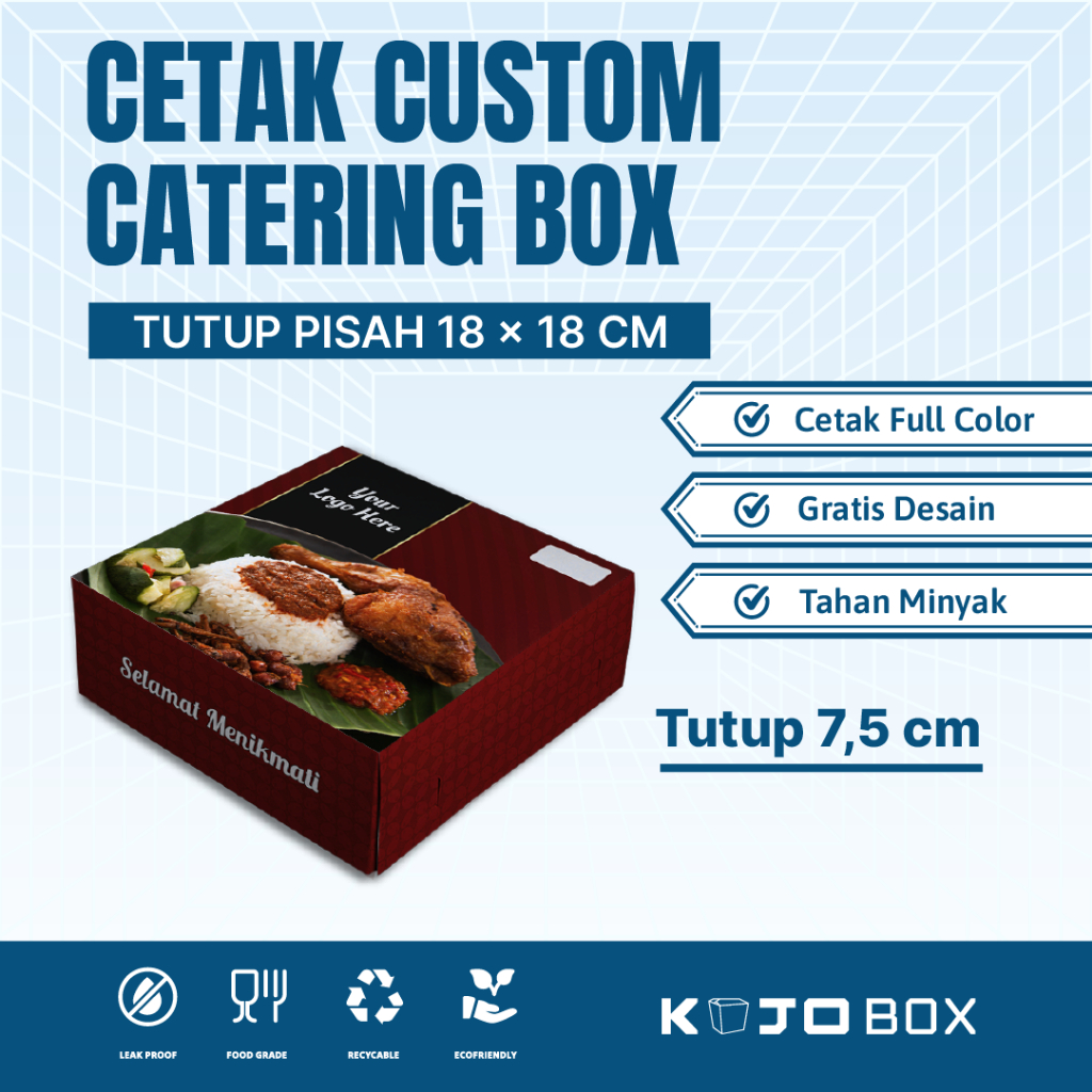 Catering Box Ivory Tutup Pisah 18x18 Tutup 7,5cm / Kemasan Kotak Nasi Elegant