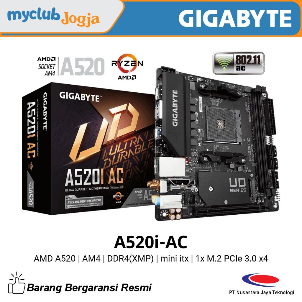 Motherboard GIGABYTE A520I AC Mini ITX AM4 DDR4 Wifi Bluetooth