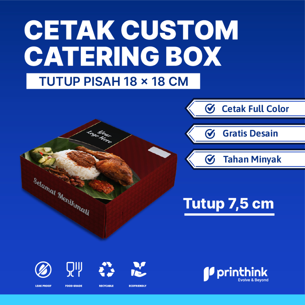 Box Catering Ivory Tutup Pisah 18x18 Tutup 7,5cm / Kemasan Kotak Nasi Elegant