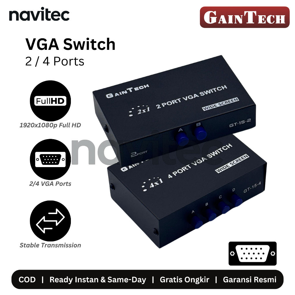 GainTech VGA Switch 2 / 4 Port (2 In 1 Out / 1 In 2 Out / 4 In 1 Out / 1 In 4 Out)