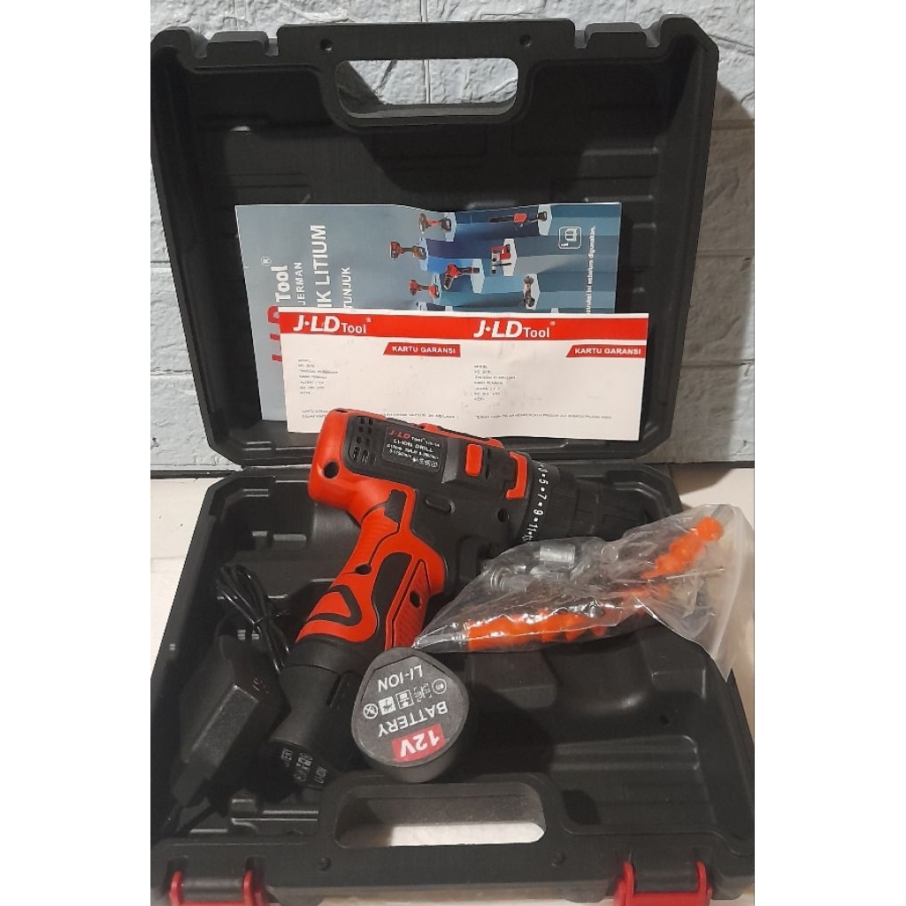 BOR CORDLESS JLD 12V 2 BATERAI MERAH