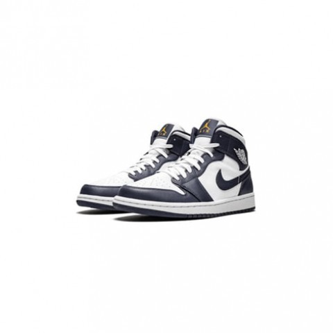 AIR JORDAN 1 MID WHITE METALLIC GOLD OBSIDIAN (GS)