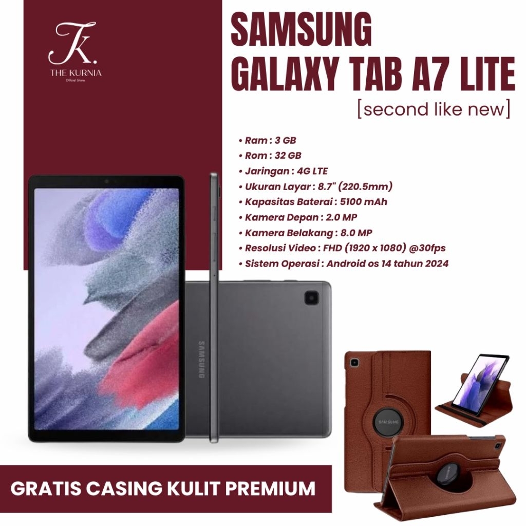 Samsung Galaxy Tab A7 Lite Ram 3/32 Jaringan 4G Original Sein Indo Tablet A7lite [Second]