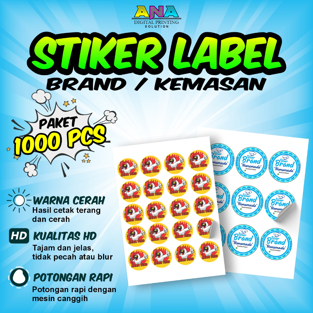 1000pcs STIKER paket logo makanan / LOGO USAHA / CUSTOM NAMA TOKO / STIKER PAPER MAKANAN / STIKER TO