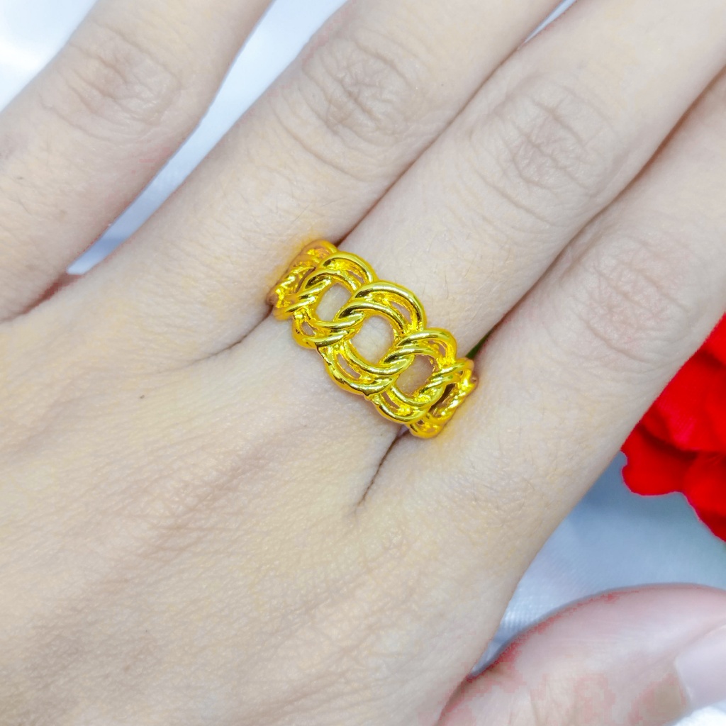 COD Rings Fashion Perhiasan Cincin Polos Desain Mirip Emas Asli Warna 24 Karat Lapis Emas Simple Ant
