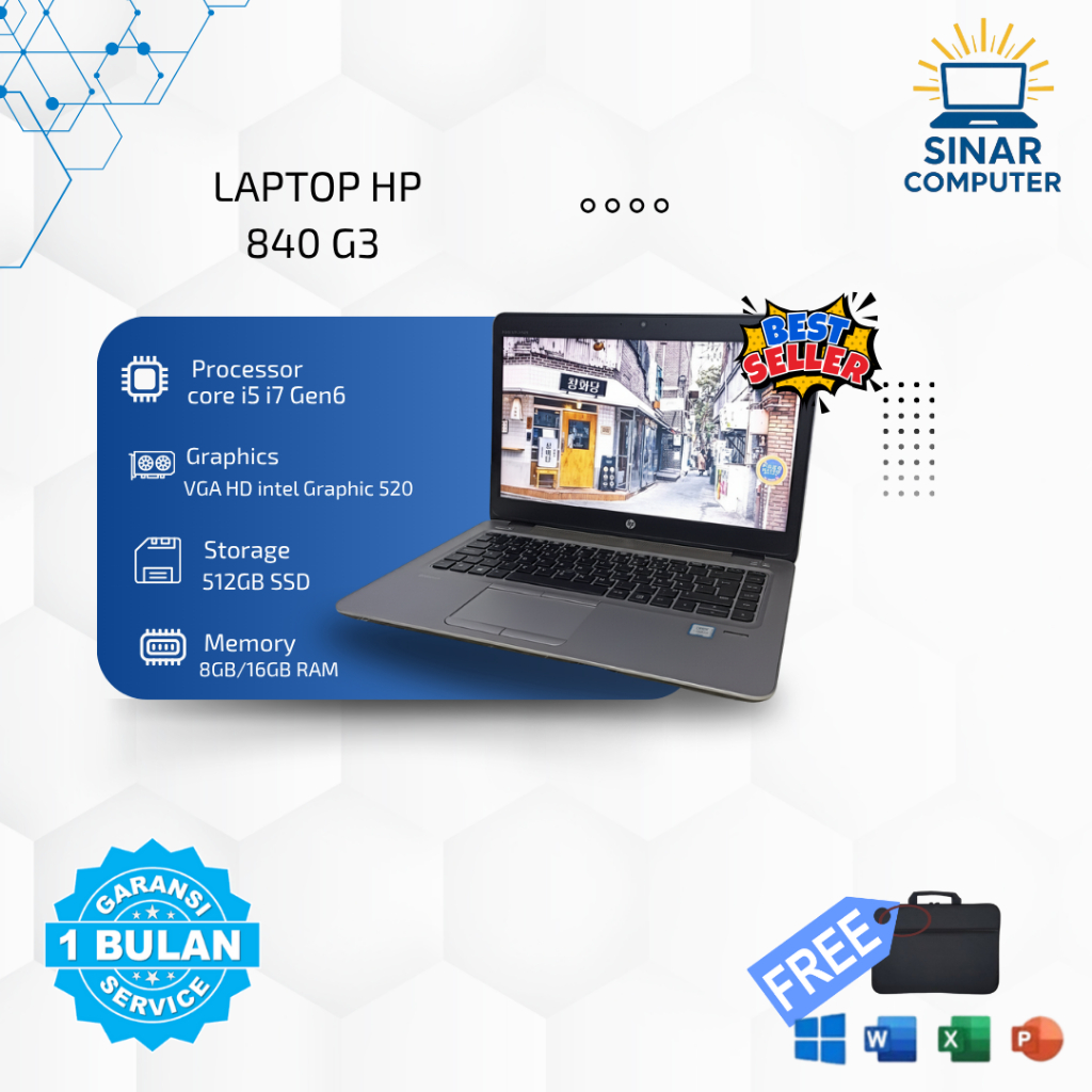 Laptop HP Elitebook 840 G3 i7 Gen6 RAM 16GB SSD 512GB 14Inch