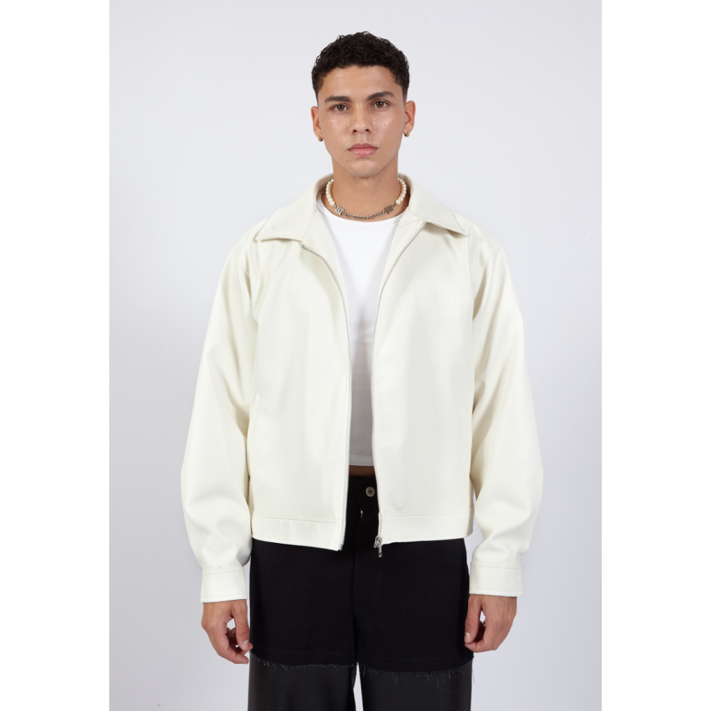 OCWA PHILL BIKER ZIP LEATHER JACKET WHITE