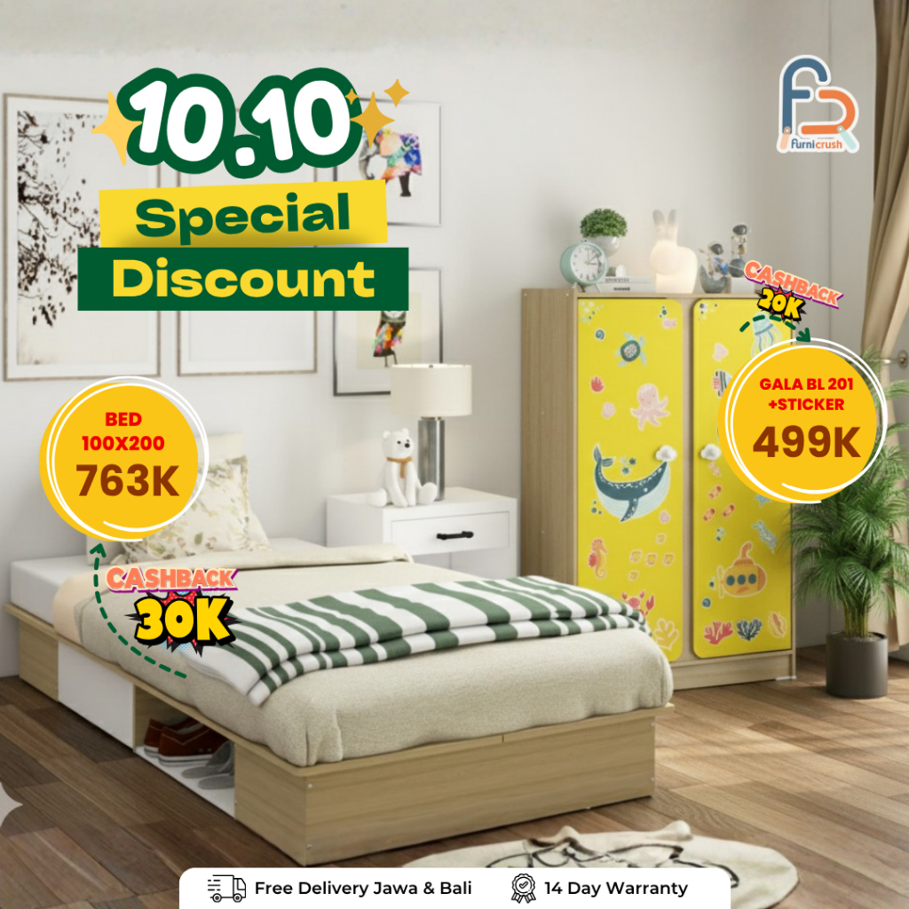 Furnicrush Divan set Rak Susun Kaca / Bundling Divan dan Lemari / Lemari Kecil Anak / Divan Ukuran 1