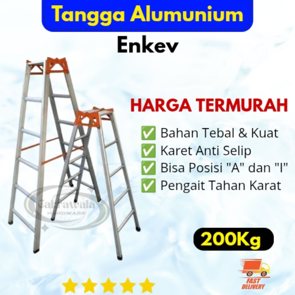 TERMURAH Tangga Lipat Alumunium 2 Meter Enkev || 1.5, 1.75, 2, 2.5, 3 Meter Enkevindo Tebal
