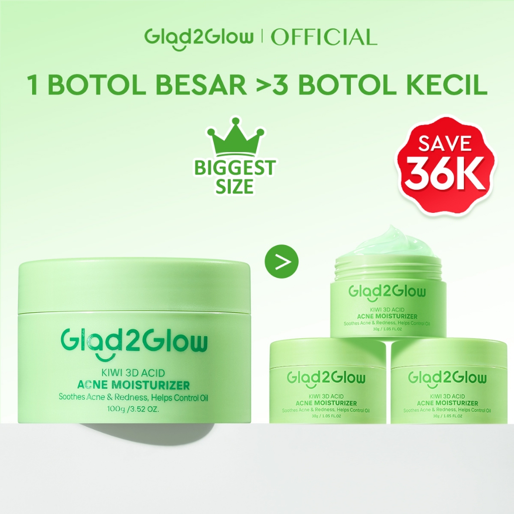 Glad2Glow Kiwi 3D Acid Acne Moisturizer 100g Jerawat Mencerahkan Penuaan Hilangkan Flek & Tenangkan 
