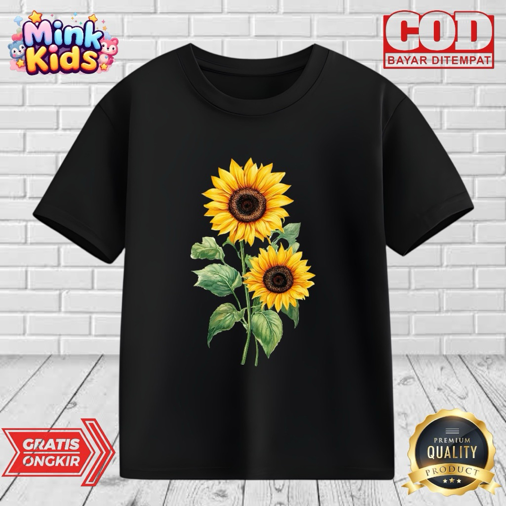 KAOS ANAK MOTIF BUNGA MATAHARI USIA 2-9 TAHUN