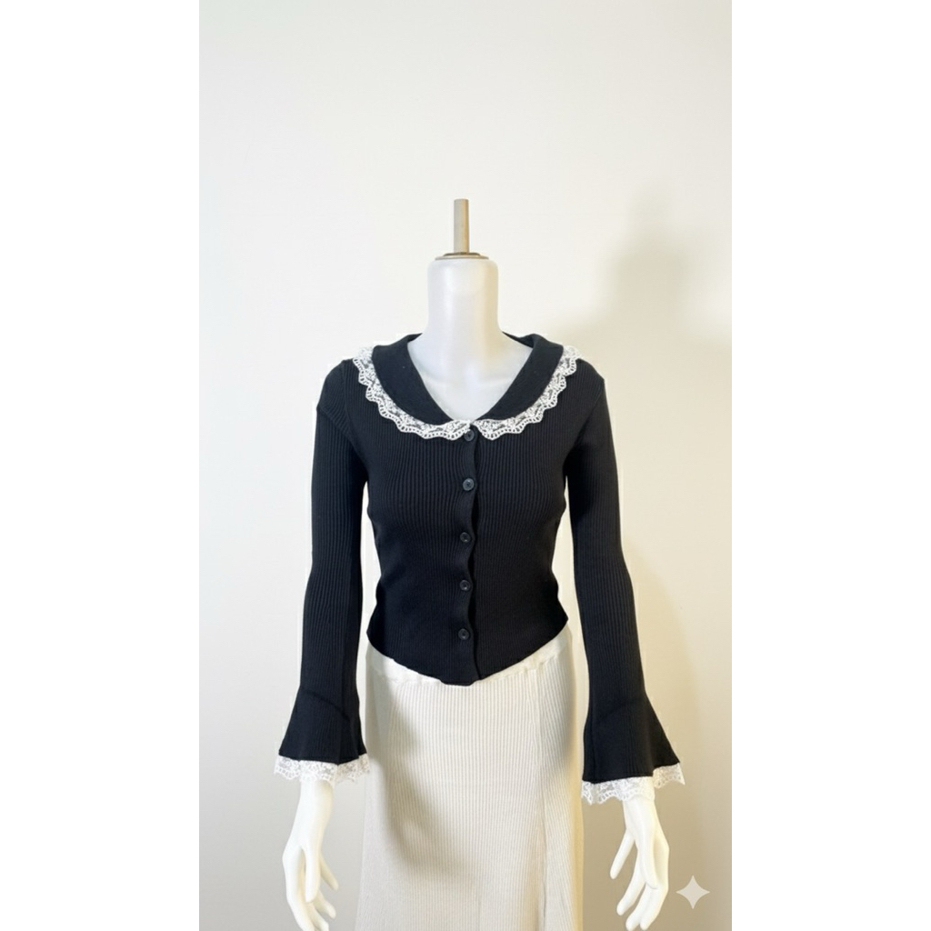 Cardigan Rajut Korea Renda Premium | Outer Rajut Cewek Slim Fit Elegan