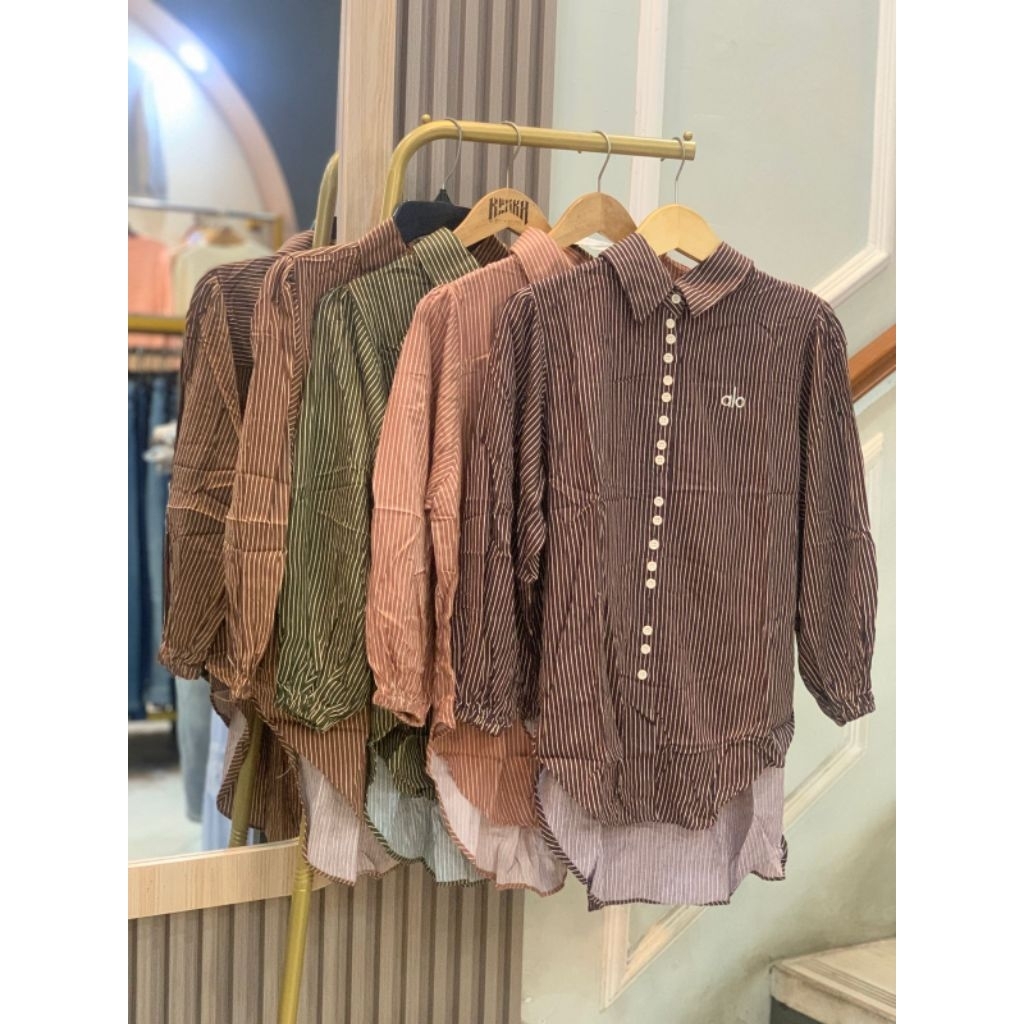 kemeja salur bordir alo wanita