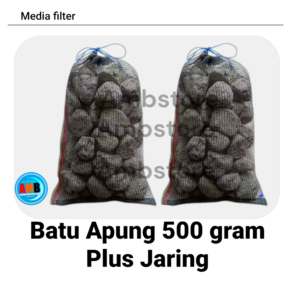 Batu Apung Filter Kolam Koi 500g plus jaring Rumah Bakteri / media filter batu apung