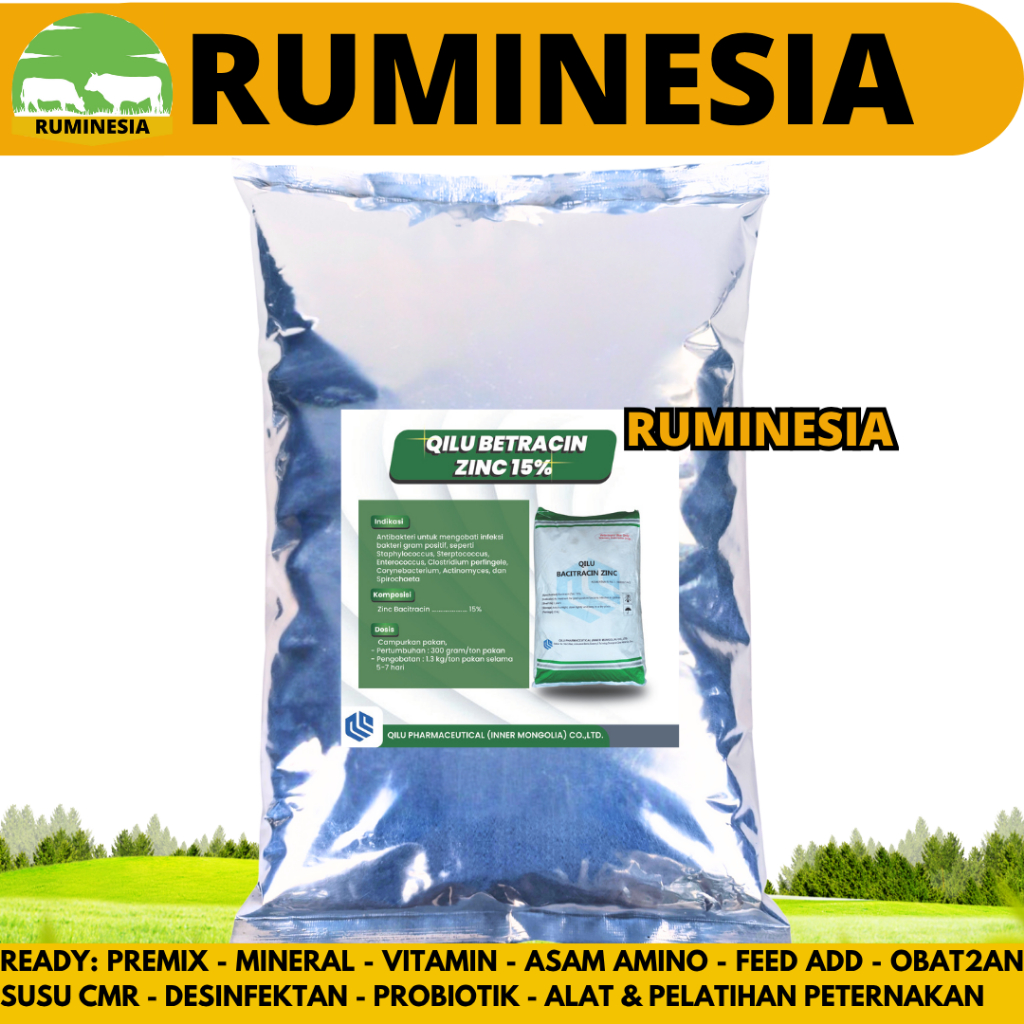 QILU BACITRACIN ZINC 15% - AGP Ayam Broiler Pemacu Pertumbuhan & Penggemukan Ayam Potong Pedaging
