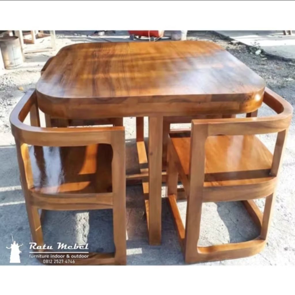Meja makan 4 kursi kayu jati 10 set